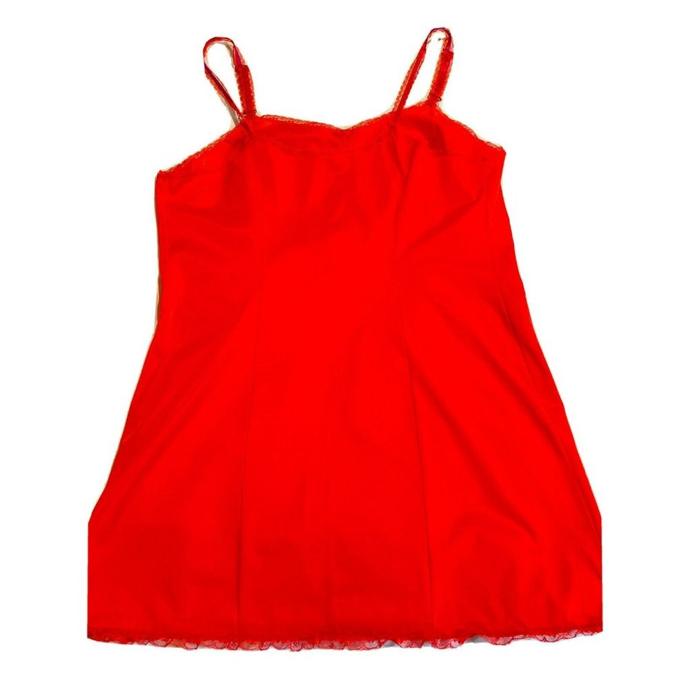 Vintage VANITY FAIR Short Slip Nightgown Orange Fuchsia Women’s 36 BF With Lace - Picture 6 of 9